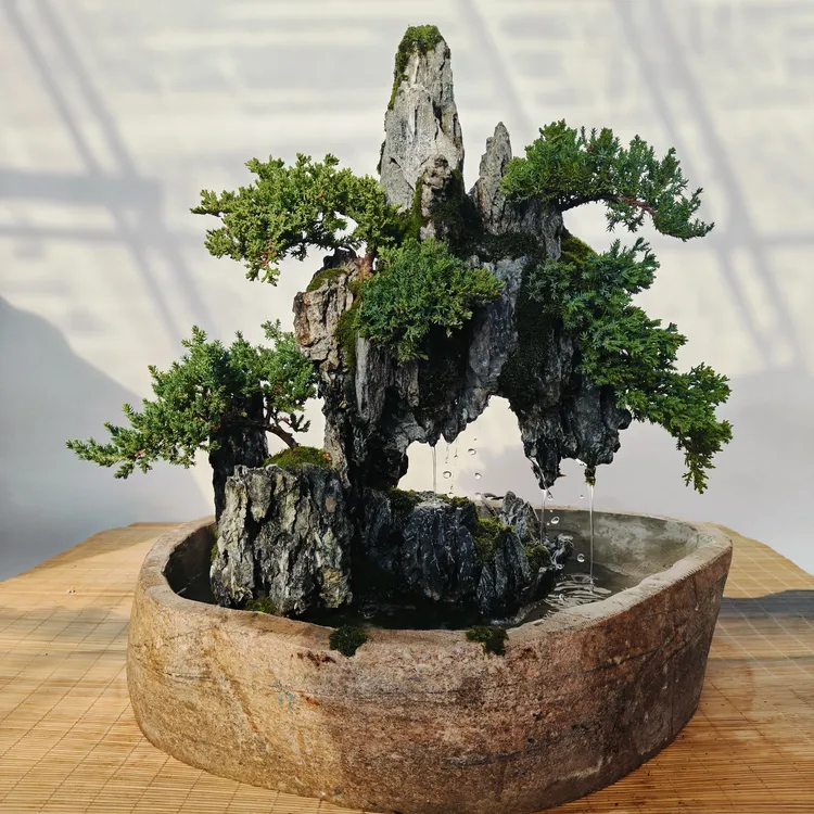 自然石头盆器青龙石假山盆景；尺寸：52*40*60