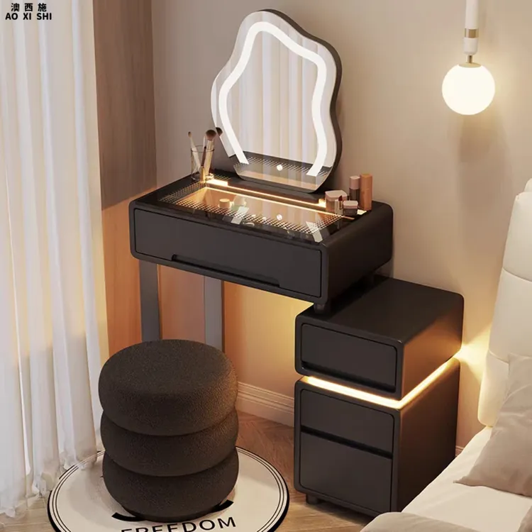 小户型梳妆台卧室60CM现代简约2025新款奶油风主卧斗柜一体化妆桌