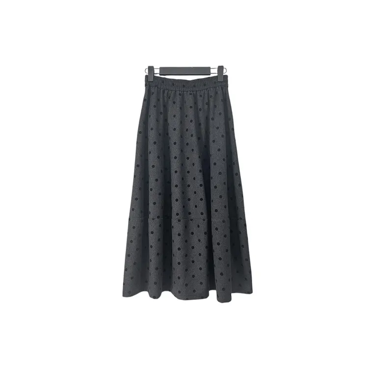 S·DEER圣迪奥女装早秋波点小个子灰色伞裙百褶半身裙子S253Z1114