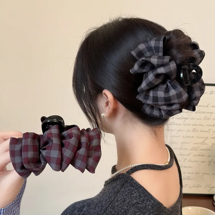 韩系格子云朵泡泡抓夹气质百搭韩系鲨鱼抓夹