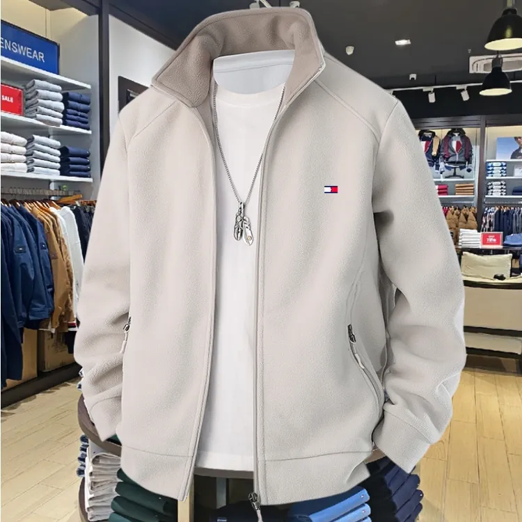 正品Tommy汤米秋冬新款摇粒绒夹克男士宽松休闲保暖拉链立领外套