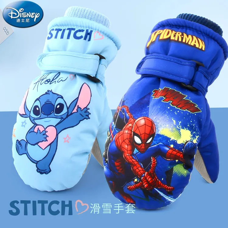 迪士尼史迪仔儿童滑雪手套男童冬天保暖加绒包指手套幼儿园小童款