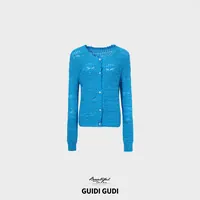 GUIDI GUDI【 蓝田生玉】慵懒气质100棉开衫外套/黄加蓝  