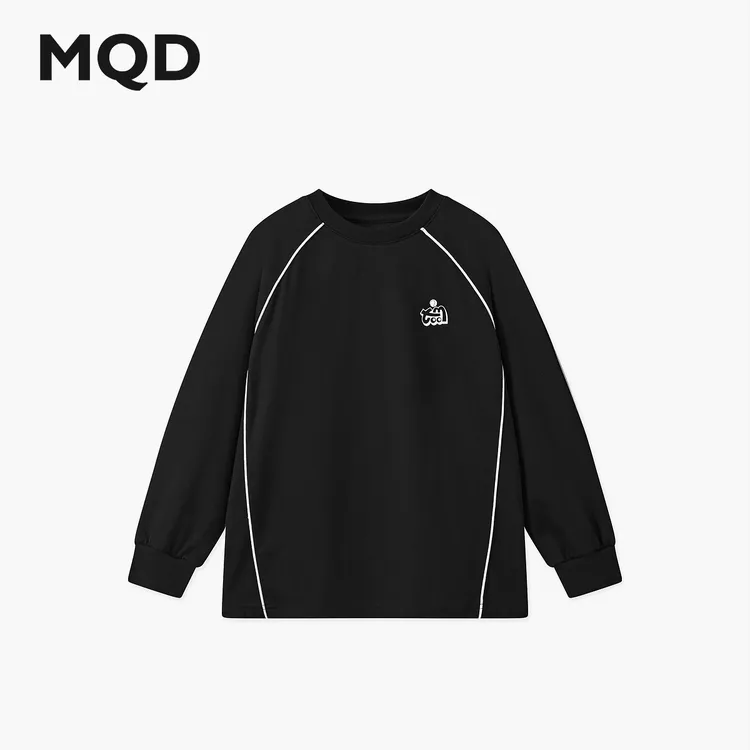 MQD男童25秋新款学院风运动撞色条杠插肩袖百搭长袖卫衣9653W0651