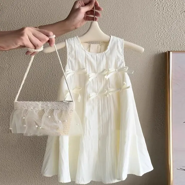 韩版童装女童夏季连衣裙2525新款洋气儿童甜美蝴蝶结度假风背心裙