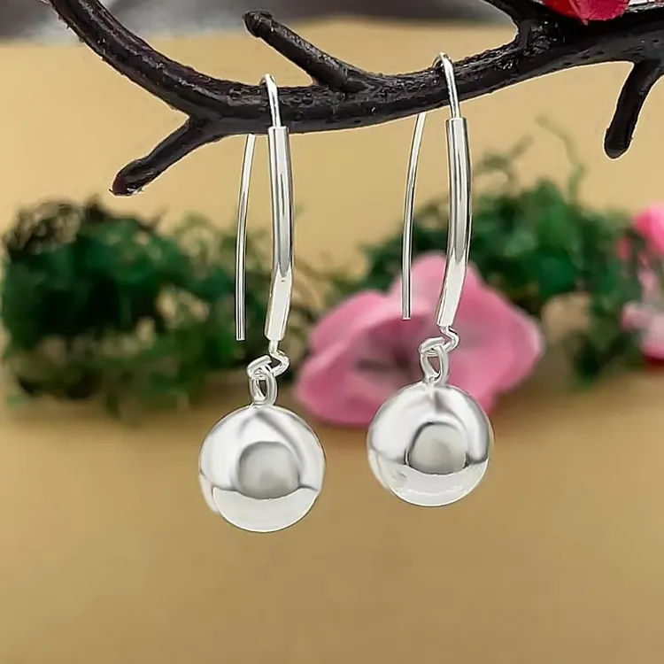 纯银耳环女长款韩版99足银大圆球耳环光球耳饰气质个性百搭夸张