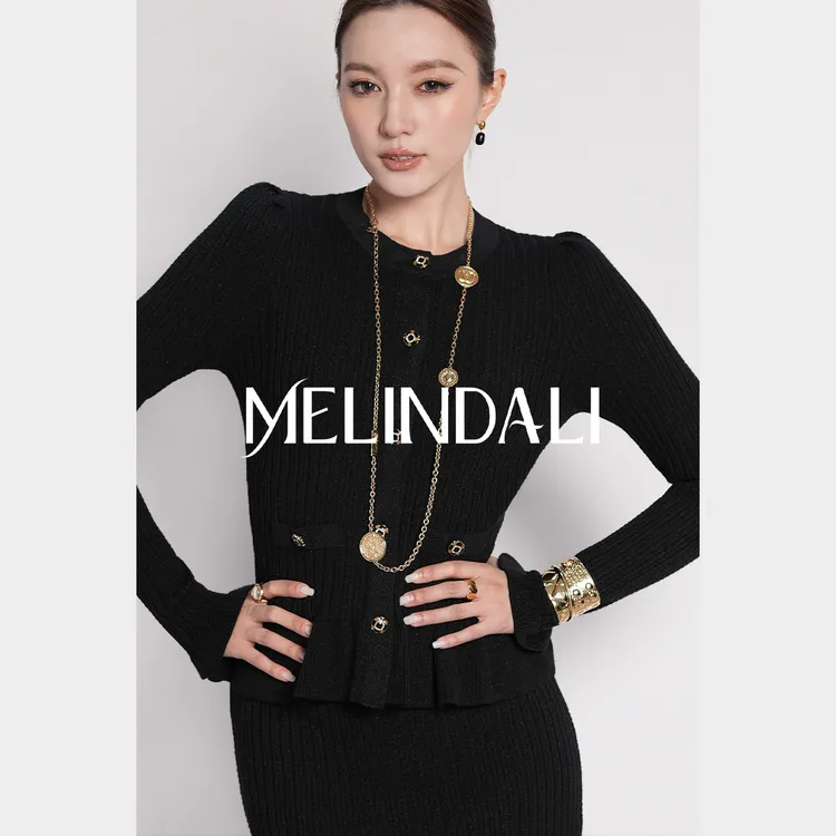 Melinda Li【经典重现】法式复古荷叶边修身收腰针织开衫鱼尾裙套装