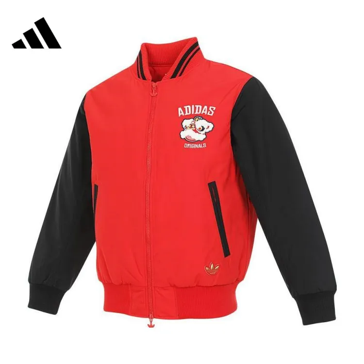 阿迪达斯童装25年新款男女大童保暖棉服三叶草连帽防风JM5857