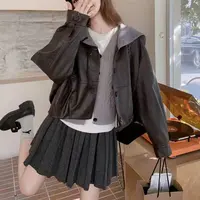 6126大码设计感海军领皮衣女装2025新款秋季韩版气质胖MM短款外套
