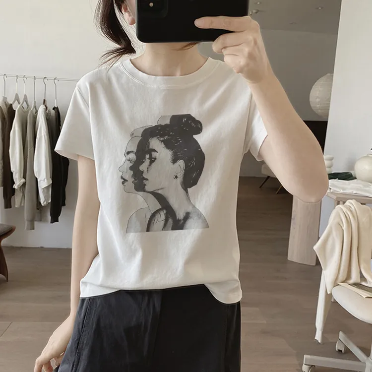 圆领t恤女式夏季新款简约显瘦韩版减龄基础款上衣棉质短袖打底衫