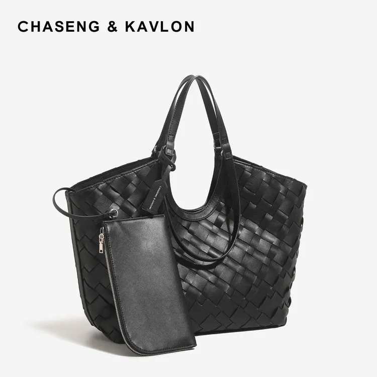 CHASENG&KAVLON编织拉链暗袋托特包通勤单肩包时尚肩包子母包女士