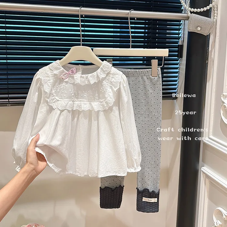 女童春秋儿童长袖新款纯棉娃娃衫女宝时尚甜美衬衫衬衣外穿白色