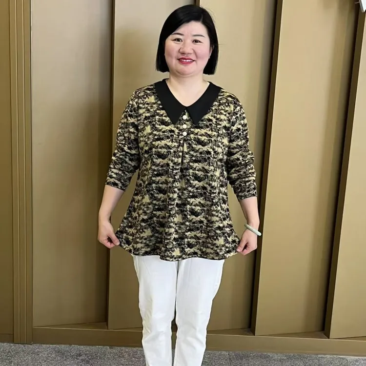 215春季新款时尚娃娃领宽松遮肉碎花洋气长袖上衣