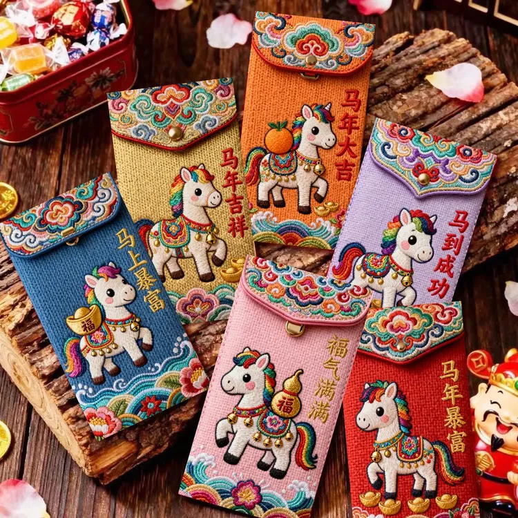 【30个装】2026立体刺绣风格马年创意红包中式利是封卡通新年压岁钱