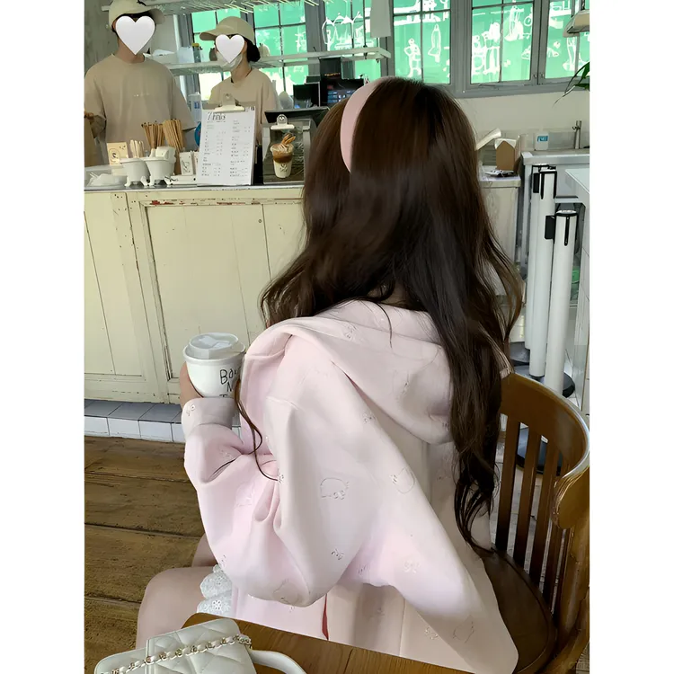 CKKOR薄款刺绣慵懒风外套设计感连帽卫衣女秋季新款宽松拉链上衣