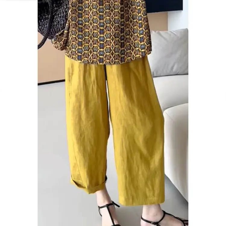 艾塔莉夏季女款休闲裤松紧腰薄款九分直筒宽松透气阔腿裤时尚百搭