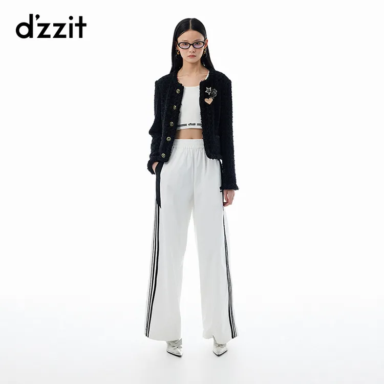 【明星同款】dzzit地素短外套春秋小香风银葱细闪黑色女3I3F437
