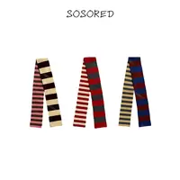 SOSORED / 小细条 100羊毛拼接条纹围巾女秋冬季细窄少女感围脖