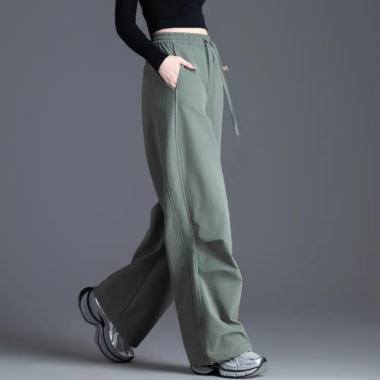 军绿色美式工装裤休闲2025春夏季新款宽松直筒裤阔腿裤速干运动裤
