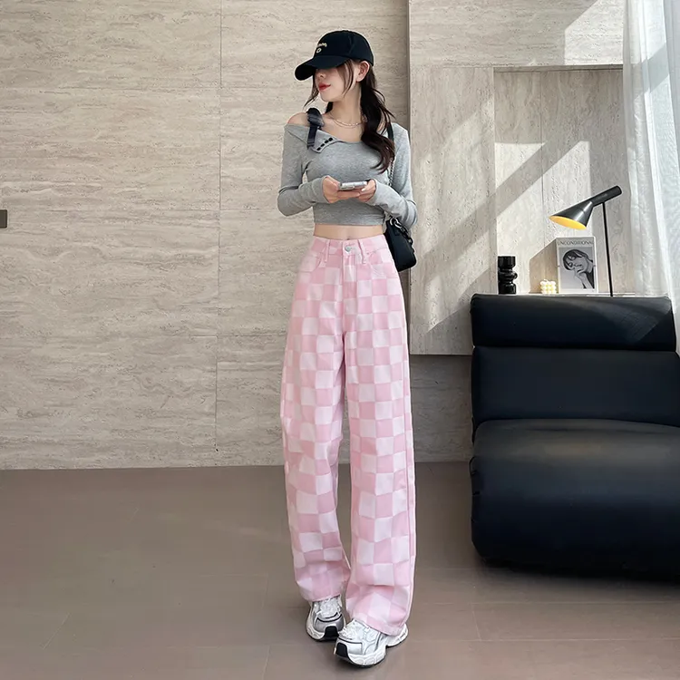 粉色牛仔裤女2025年春夏新款高腰宽松爆款多巴胺时尚直筒阔腿裤子