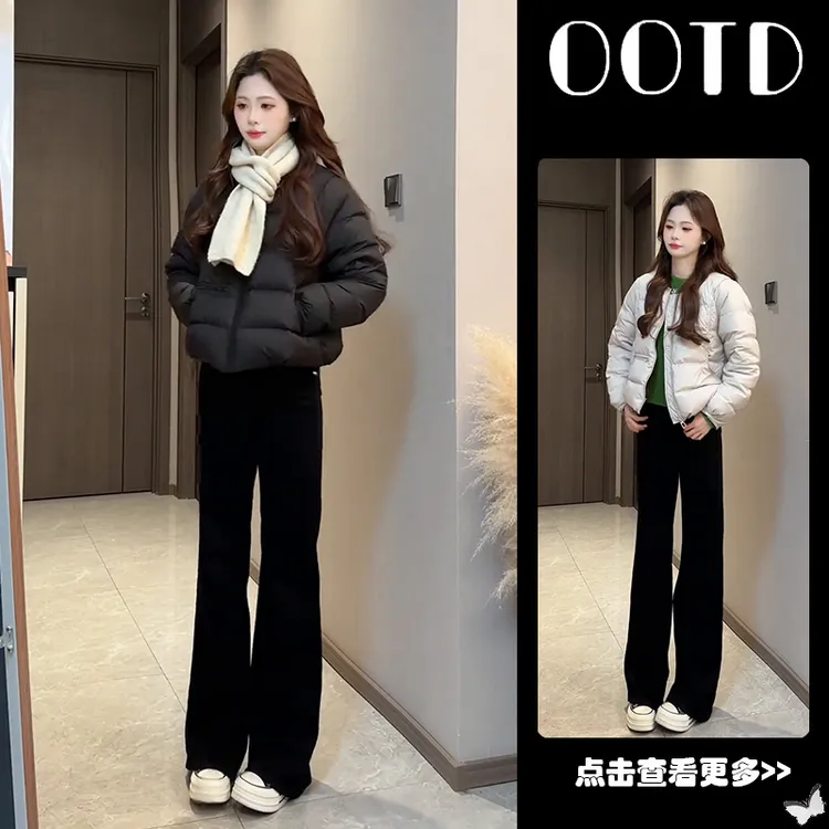 秋季流行穿搭一整套女2025新款黑色保暖棉服外套百搭休闲裤两件套