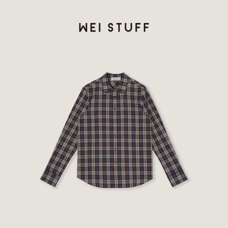 WEI STUFF  “杜普林格纹 ”100棉时尚百搭格子翻领长袖衬衫 10278