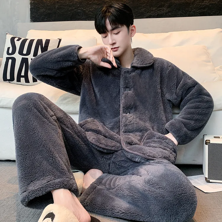 【蓄热保暖】秋冬套装家居服睡衣加绒加厚法兰绒可外穿男款雪花绒