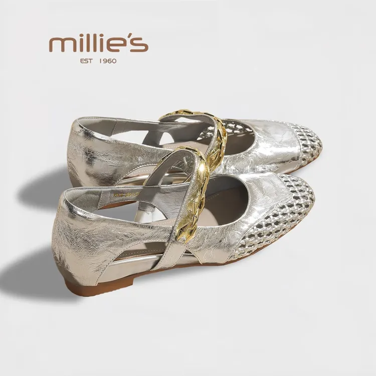 MILLIE'S/妙丽法式玛丽珍单鞋增高2025新款夏编织镂空单鞋平底女