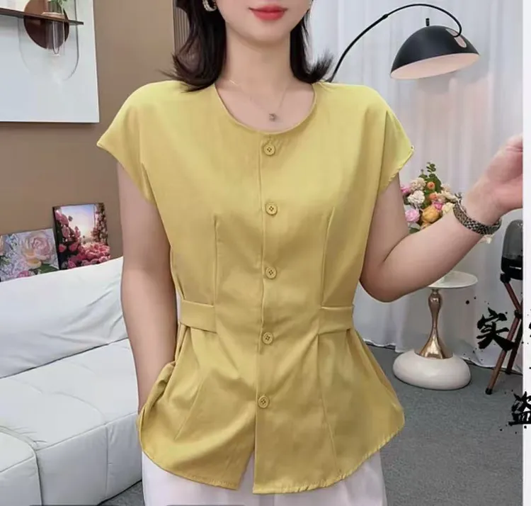 新款遮肚子设计感别致小众衬衫女夏季收腰显瘦上衣
