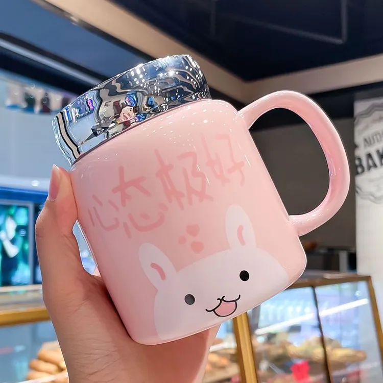 ins风陶瓷杯带盖马克杯喝水杯女可爱水杯学生情侣高颜值镜面杯TL