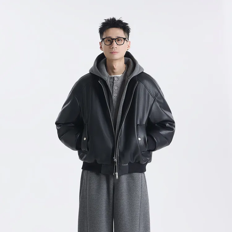 GCCDUPE77『寒境骑士』90白鸭绒植鞣软皮拼接假两件皮衣保暖羽绒服