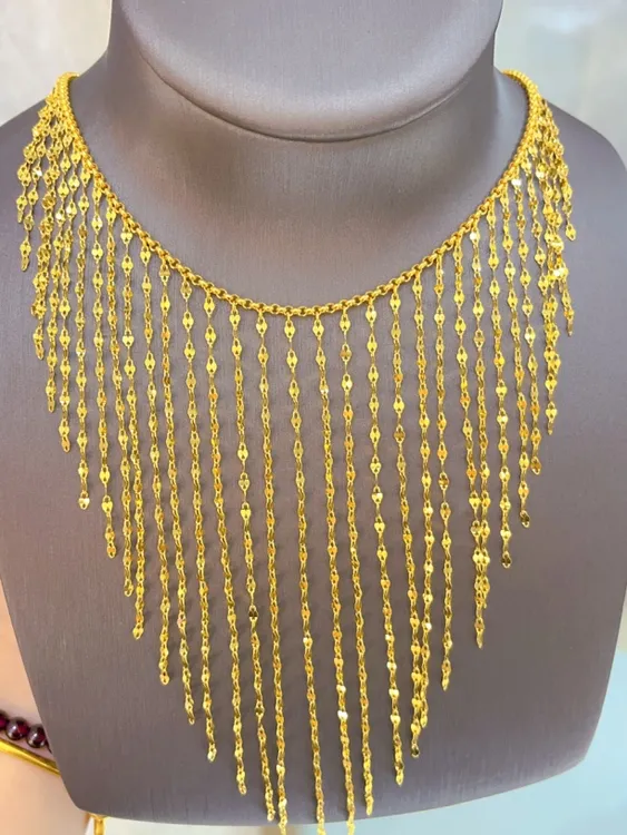 瑞涵轻奢 足金999纯黄金司凤新款银河长款流苏锁骨项链