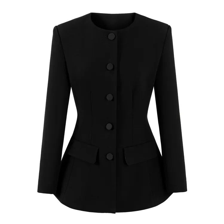 JYX南油高定黑色西装无领收腰简约大气西装裙-95