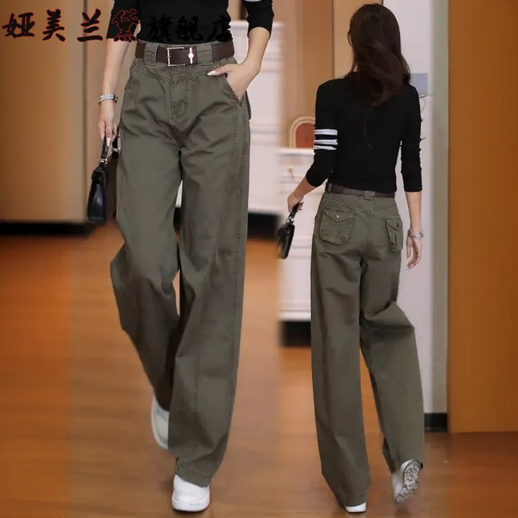 弯刀工装裤女春秋季2025年新款流行爆款高腰宽松显瘦休闲阔腿裤子