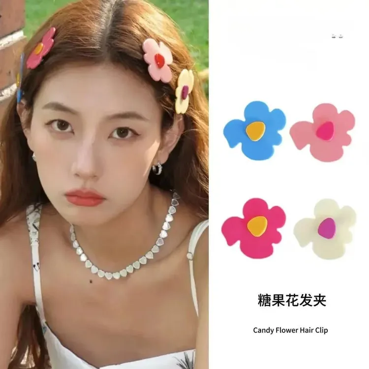 多巴胺糖果花朵彩色边夹发卡女2026新款甜美可爱侧边夹子儿童发饰商品图