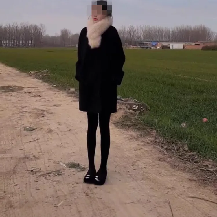 冬季新款时尚毛毛领宽松外套洋气中长款显瘦