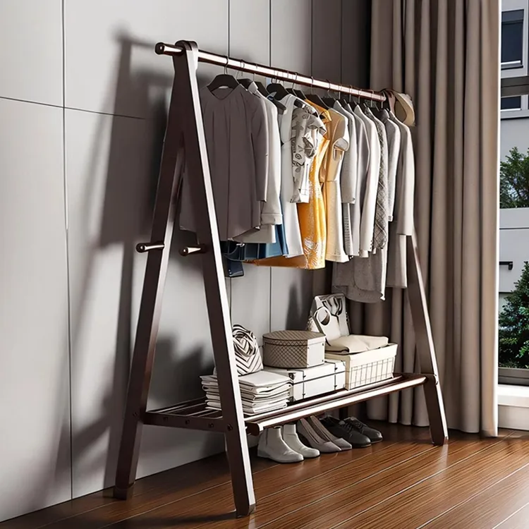 进口实木衣帽架家用黑胡桃色卧室挂衣架落地房间挂包包挂衣服架子