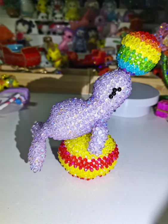 马戏团海狮 手工串珠成品晶晶卡4