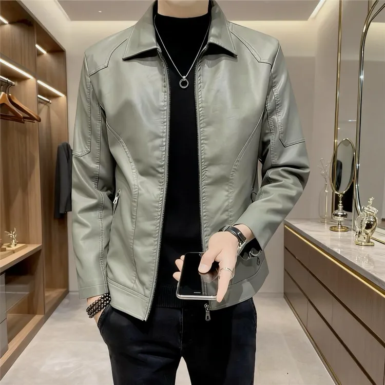 痞帅休闲百搭软皮皮夹克男士潮牌机车服外套春秋冬加绒皮衣