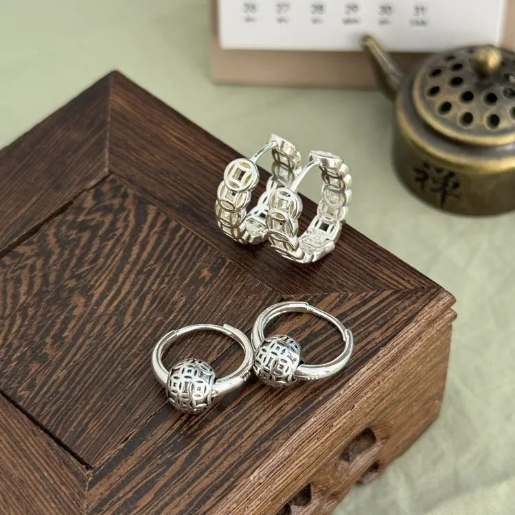 925银耳饰 【转动珠】耳环独特绝美百搭素款防过敏素圈时来转