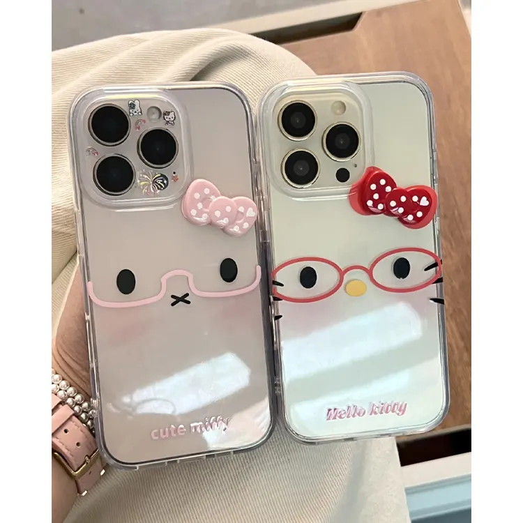 戴眼镜kitty米菲兔蝴蝶结适用iphone16手机壳华为vivo小米15oppo