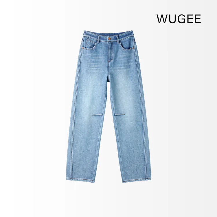 【WUGEE】加绒牛仔裤直筒弯刀窄版阔腿复古直筒百搭潮流牛仔裤