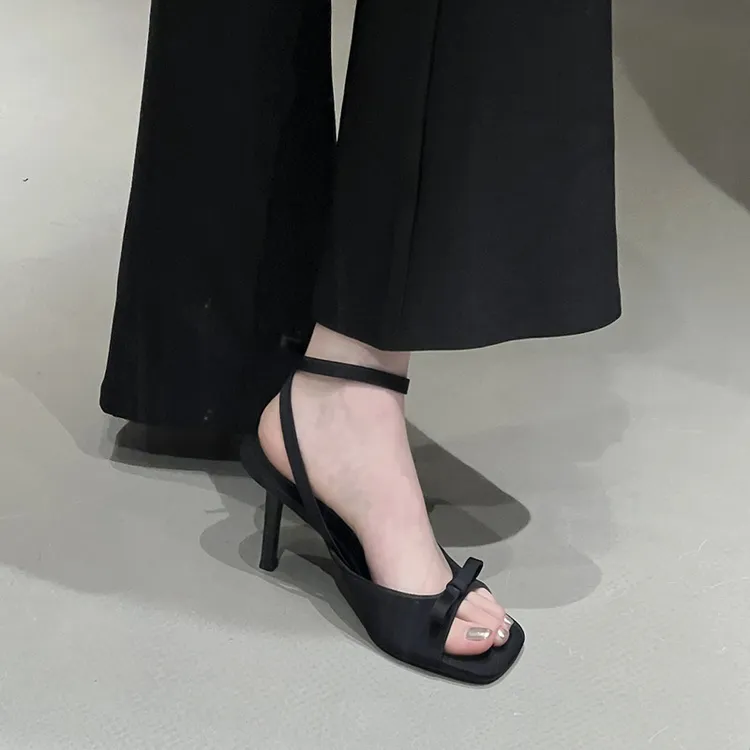 黑色高跟鞋女夏季2025新款结绝美凉鞋细跟高级感法式高跟凉鞋