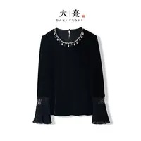 【黛梦】2025新款秋季上衣女式新中式女高级感丝绒圆领宽松长袖衬衫