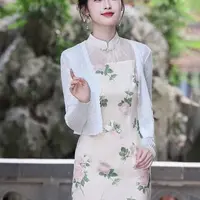复古风日常花色立领短袖印花旗袍秋冬夏季提花复古领口拼接