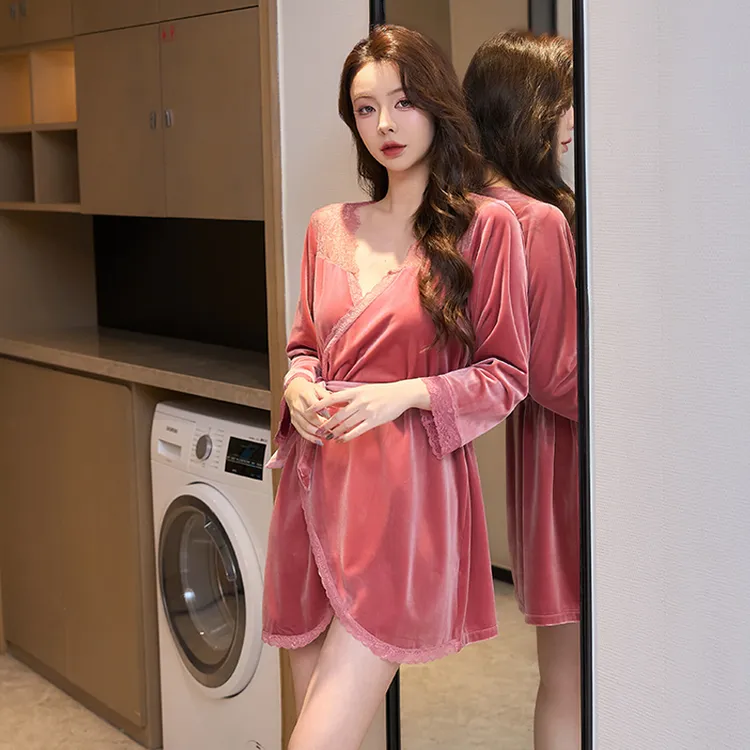 金丝绒性感睡衣女春秋款2025新款网红爆款高级感冬季纯欲睡裙睡袍