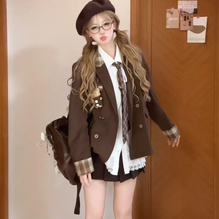 【ROU ROU肉肉大码】秋冬美拉德复古学院风宽松外套小熊领带都有