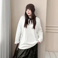 90051大码女装【极简打底衫】秋季胖mm宽松200斤遮肉长袖中长款T恤
