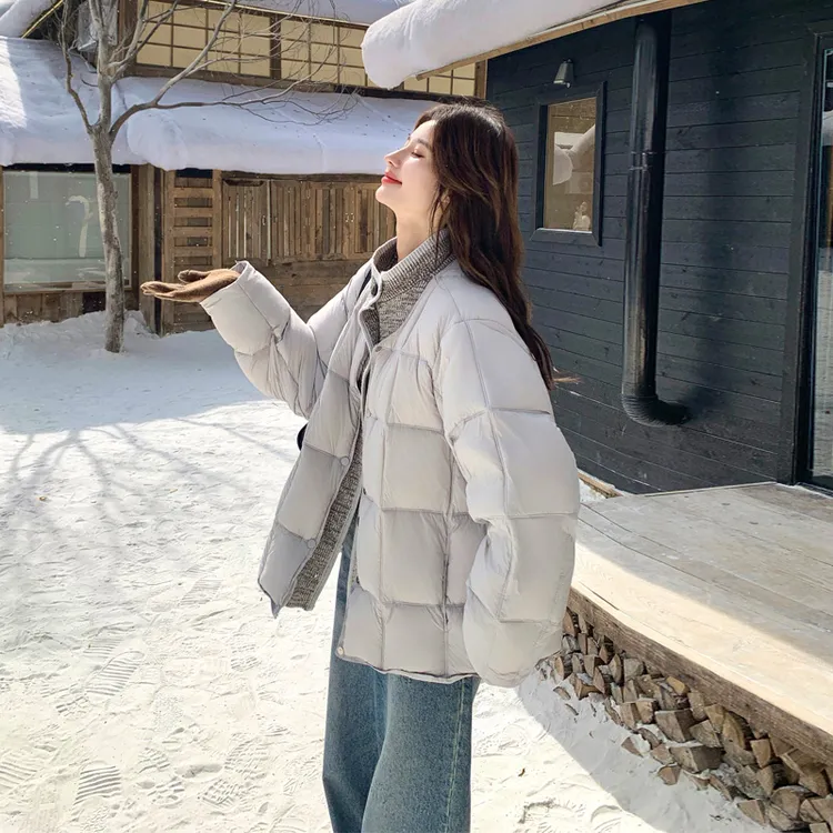 韩版ins风灰色立领羽绒服2025冬季新款小众设计感时尚显瘦面包服