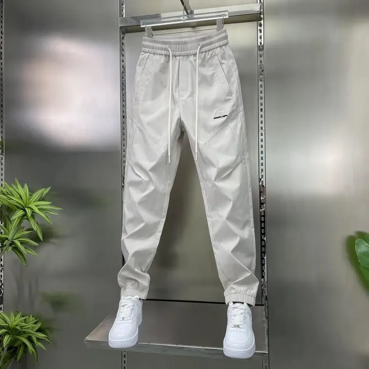 2025春季新款男士休闲裤松紧腰小束脚哈伦裤纯色百搭时尚百搭裤子